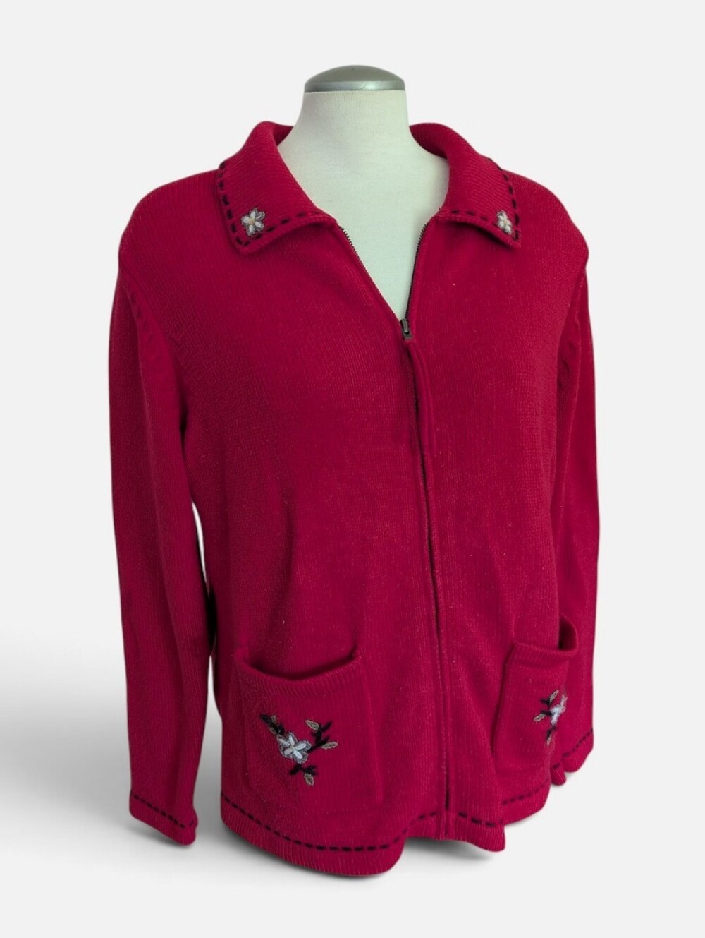 Northern Reflections Women's Cotton Blend Cardigan Size Large Embroidery &Zipper